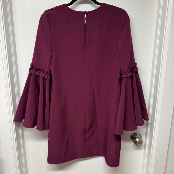 Milly Cady Burgundy Wine Red Bell Statement Sleeve Mini Dress L/S Size 6 Small - Picture 2 of 10